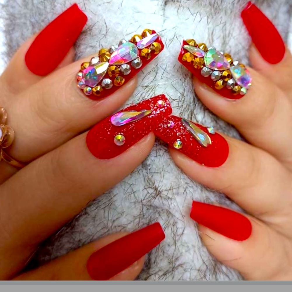 Sexy red press on nails medium coffin